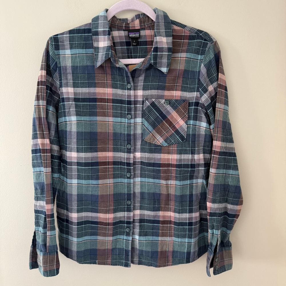 Patagonia Womens Heywood Flannel Shirt Plume Shadow Blue Plaid 53875 PLSB Size 4